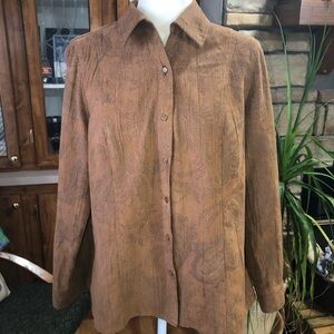 TANTRUMS SIZE LARGE LONG SLEEVE BROWN PAISLEY FLIRSL PATTERN CHAMBRAY FEELING